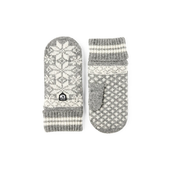 Hestra Isvik Mitten Grey/Offwhite Luffe i strik